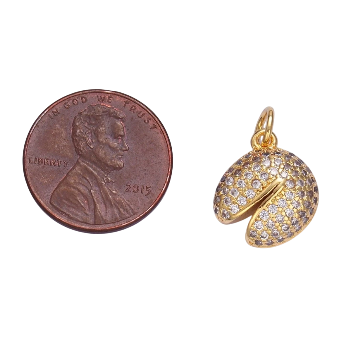 24K Gold Filled Micro Paved CZ Fortune Cookie Food Charm