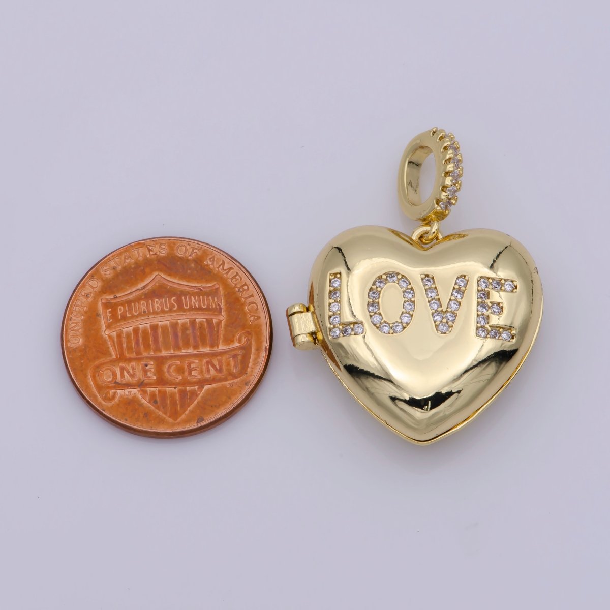 24K Gold Filled "LOVE" Micro Paved CZ Open Heart Locket Pendant