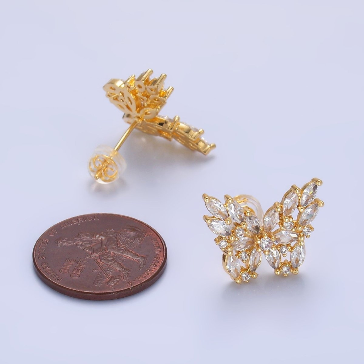 24K Gold Filled Marquise CZ Butterfly Insect Earrings