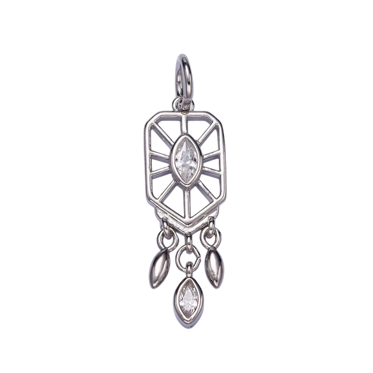 Larger 24K Gold-Filled 30mm Marquise CZ Triple Sphere Drop Dream Catcher Charm in Gold or Silver