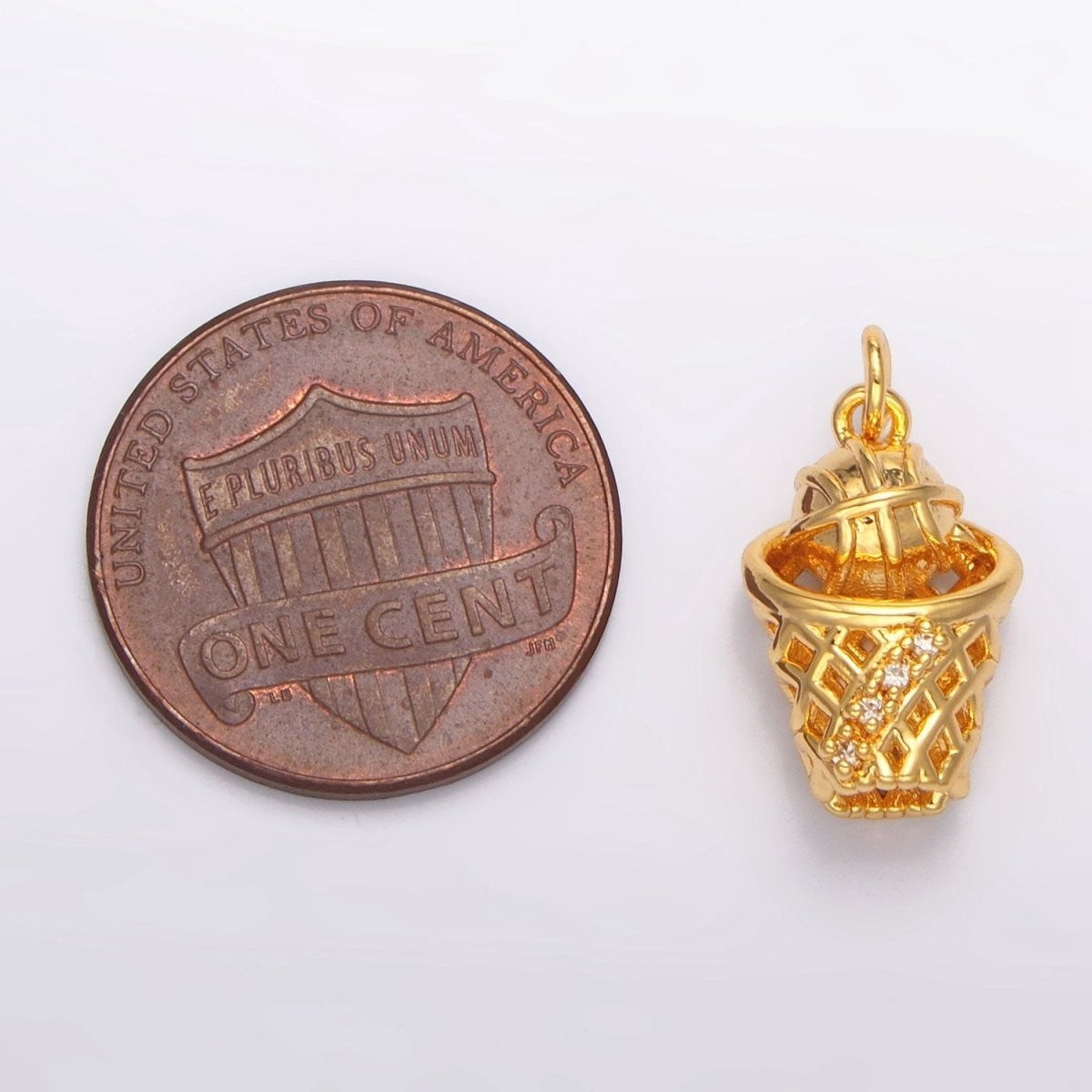 24K Gold Filled Micro Paved CZ Basketball Slam Dunk Sports Charm