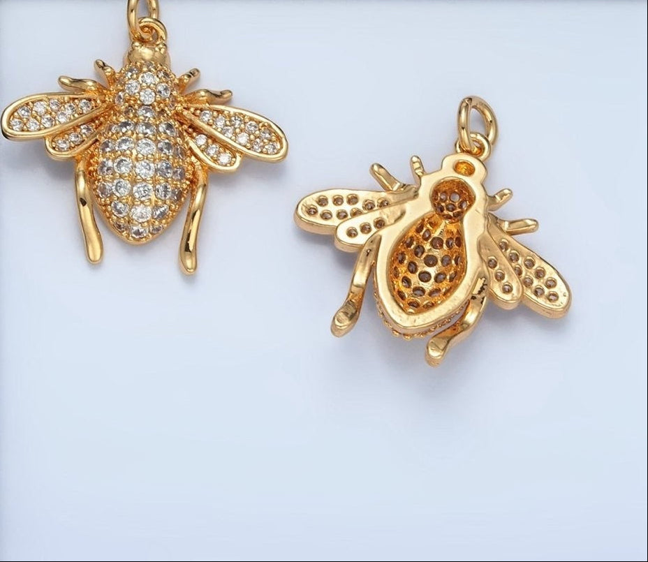24K Gold Filled Micro Pave CZ Bumble Bee Insect Charm