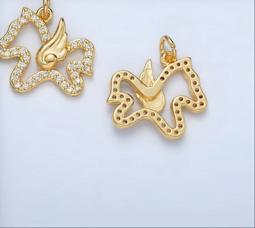 24K Gold Filled Micro Paved CZ Flying Pegasus Open Charm