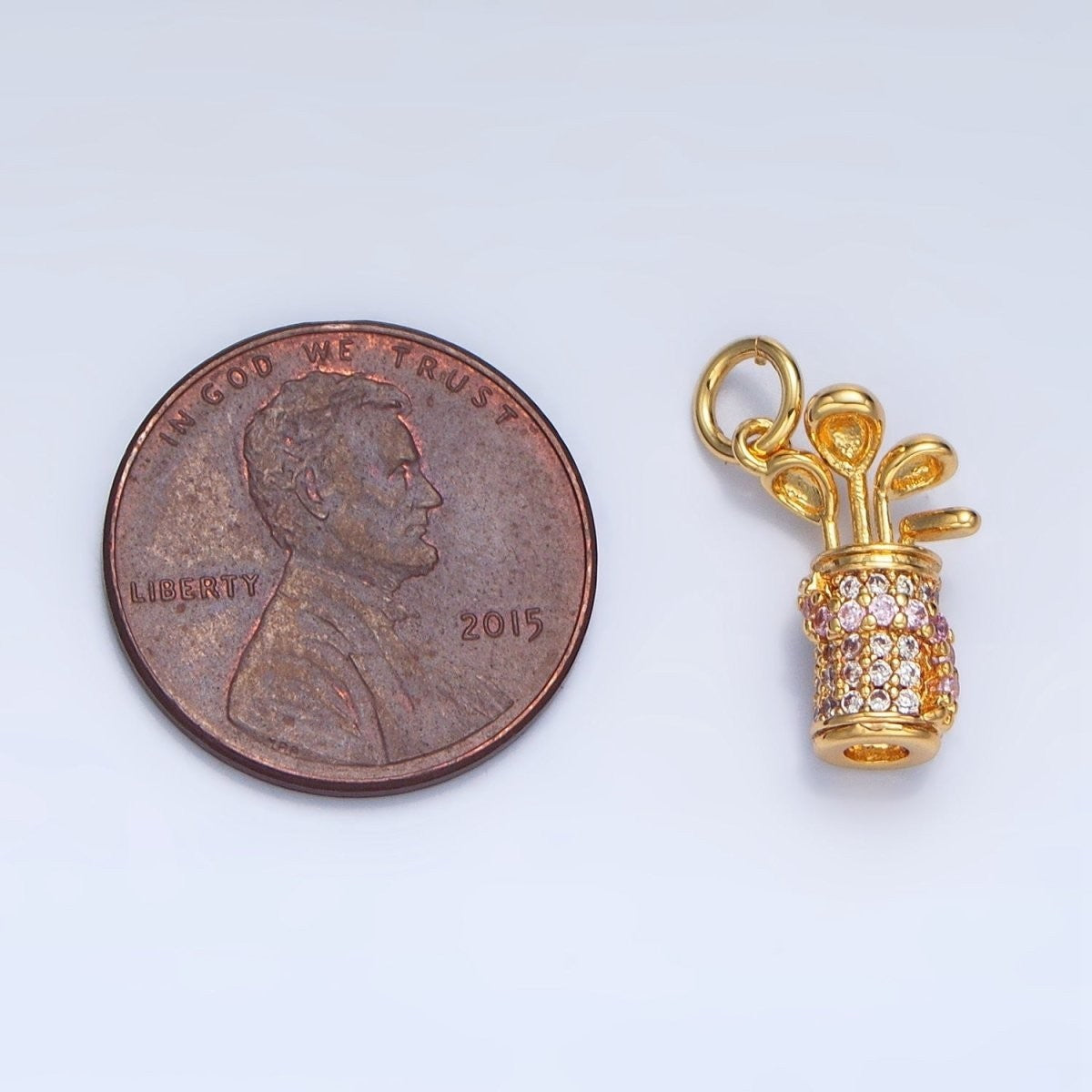 24K Gold Filled 14.4mm x 10mm Micro Pave CZ Golf Club Sports Charm in Gold or Silver