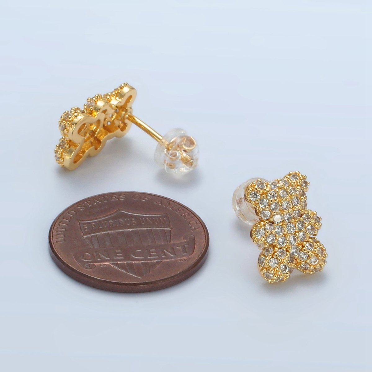 24K Gold Filled Micro Paved CZ Teddy Bear Stud Earrings