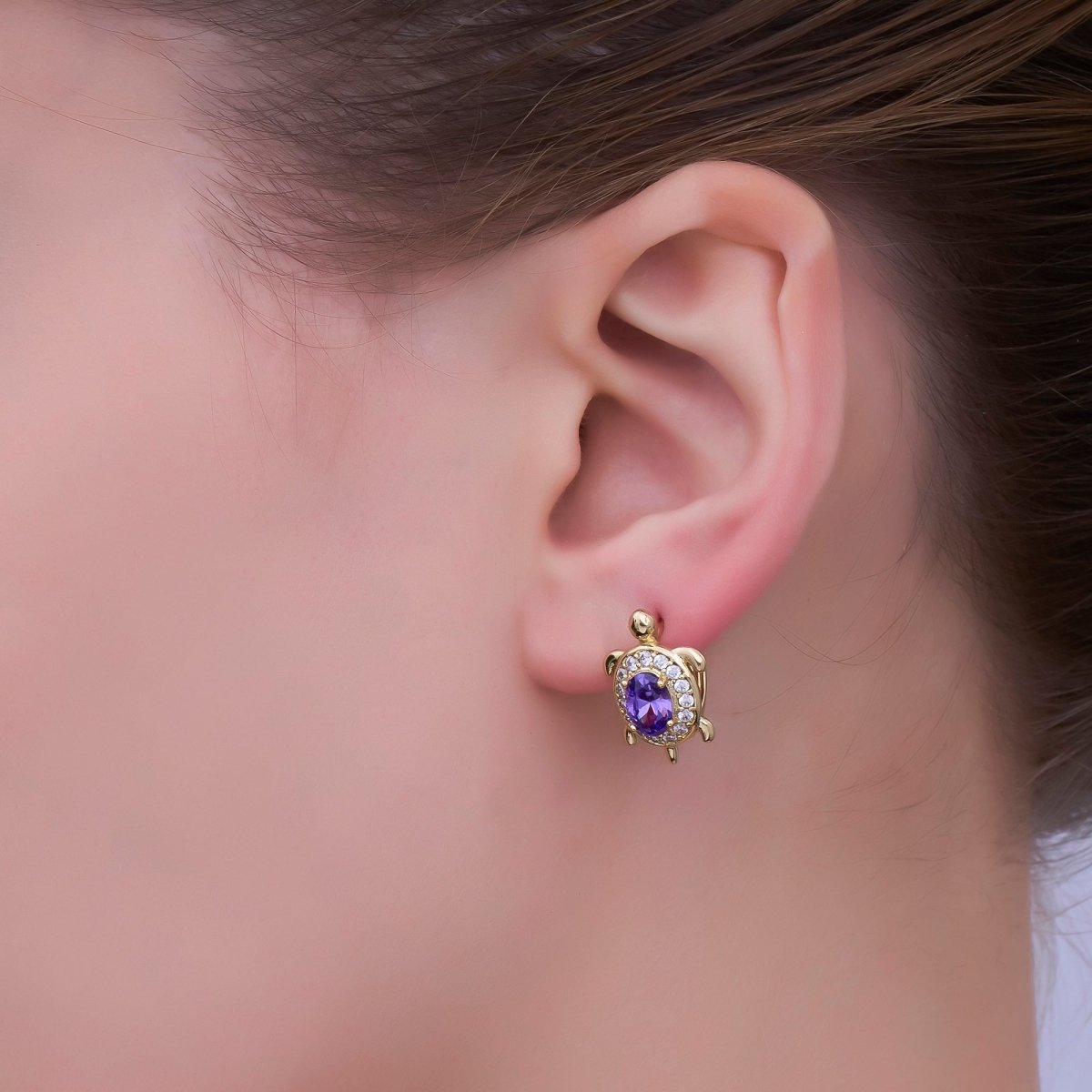 Sweet 24K Gold-Filled Micro Paved CZ Turtle Animal Huggie Earrings