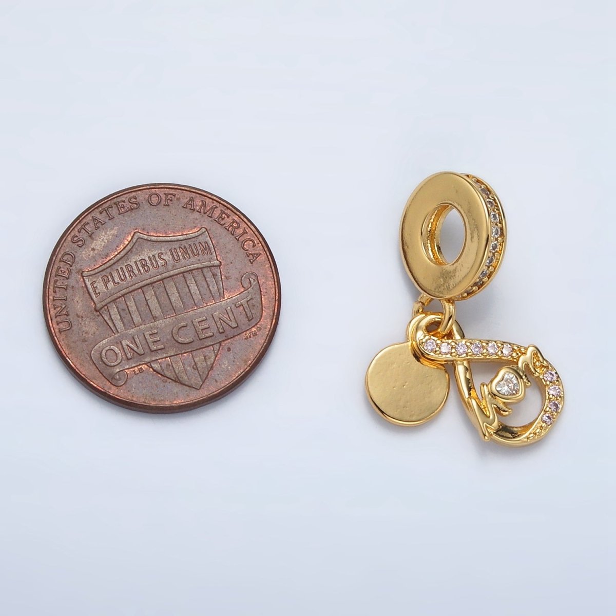 24K Gold Filled 10mm "MOM" Infinity Micro Pave CZ Rondelle Bail Double Drop Pendant
