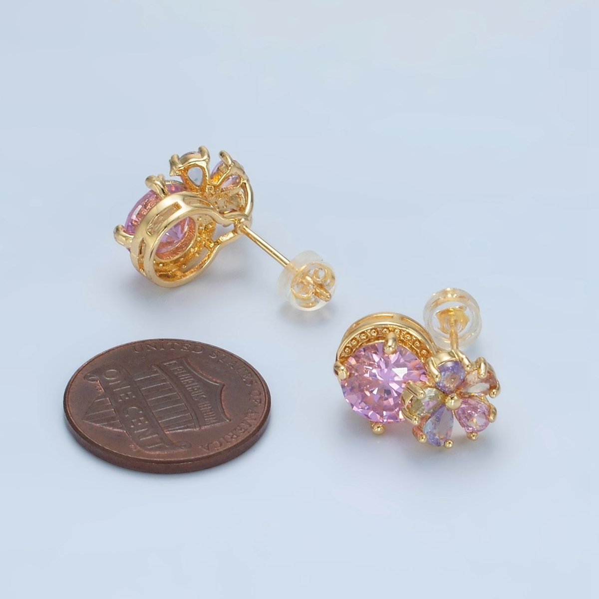 Sweet 24K Gold Filled Multicolor Flower Petal Pink CZ Stud Earrings
