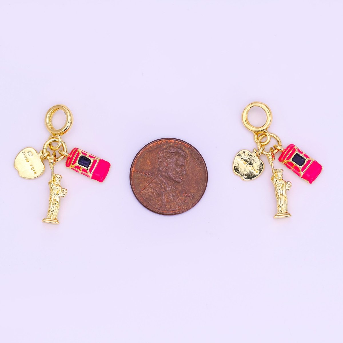 24K Gold-Filled 13mm New York Big Apple Multidimensional Rondelle Drop Slide-On Pendant
