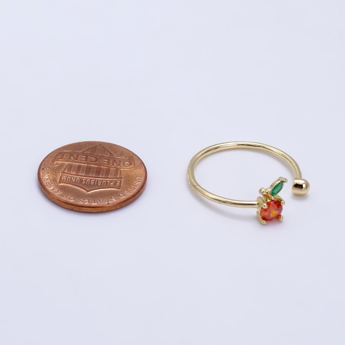 Dainty 24K Gold-Filled Orange Fruit CZ Adjustable Open Ring