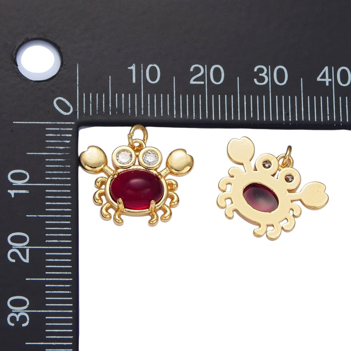 24K Gold Filled Red Carnelian Gemstone CZ Crab Sea Animal Charm