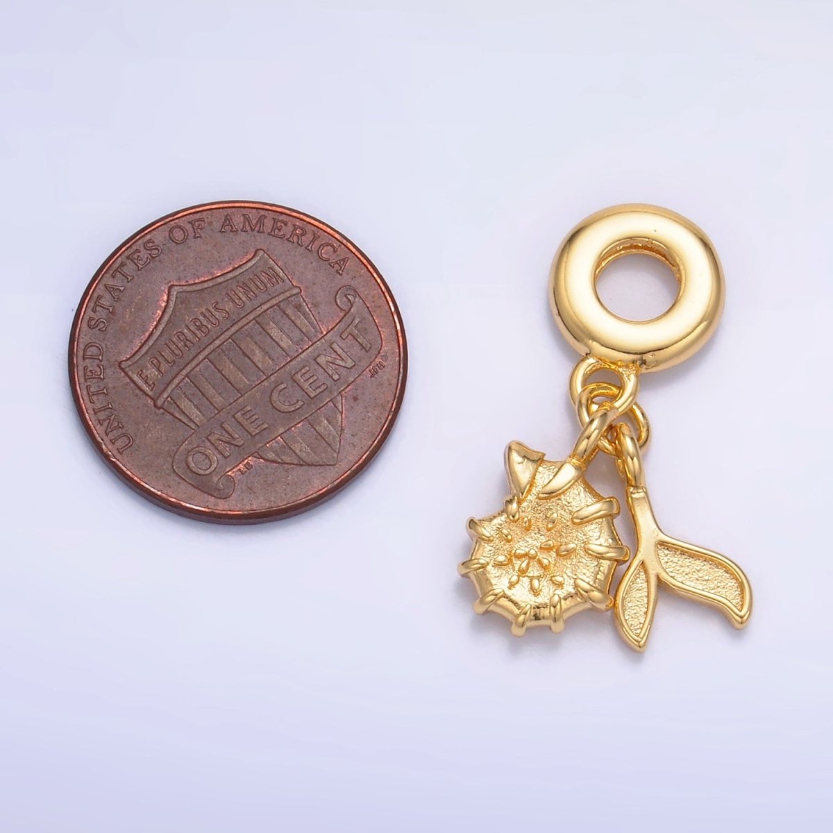 24K Gold-Filled Sea Clam Shell Whale Tail Rondelle Drop Pendant