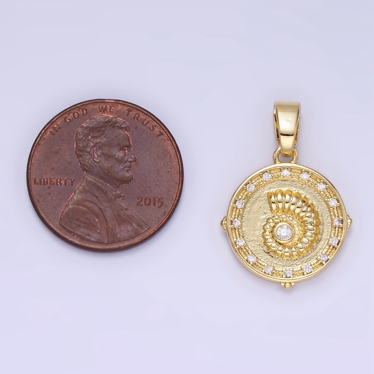 Gorgeous Nautical 24K Gold-Filled 18mm Ocean Seashell Clear CZ Round Pendant