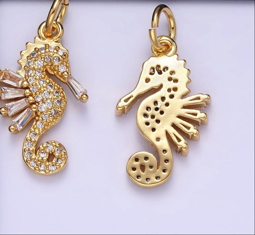 24K Gold Filled Seahorse Ocean Animal Micro Pave CZ Charm