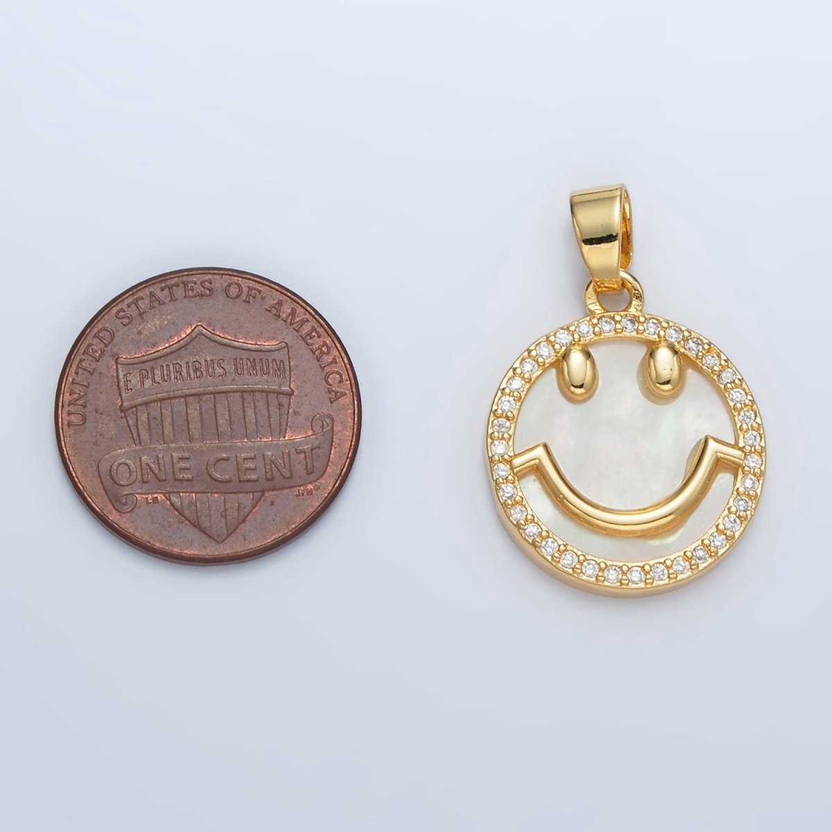 24K Gold Filled 17.5mm Smiley Face Shell Pearl Micro Paved CZ Pendant
