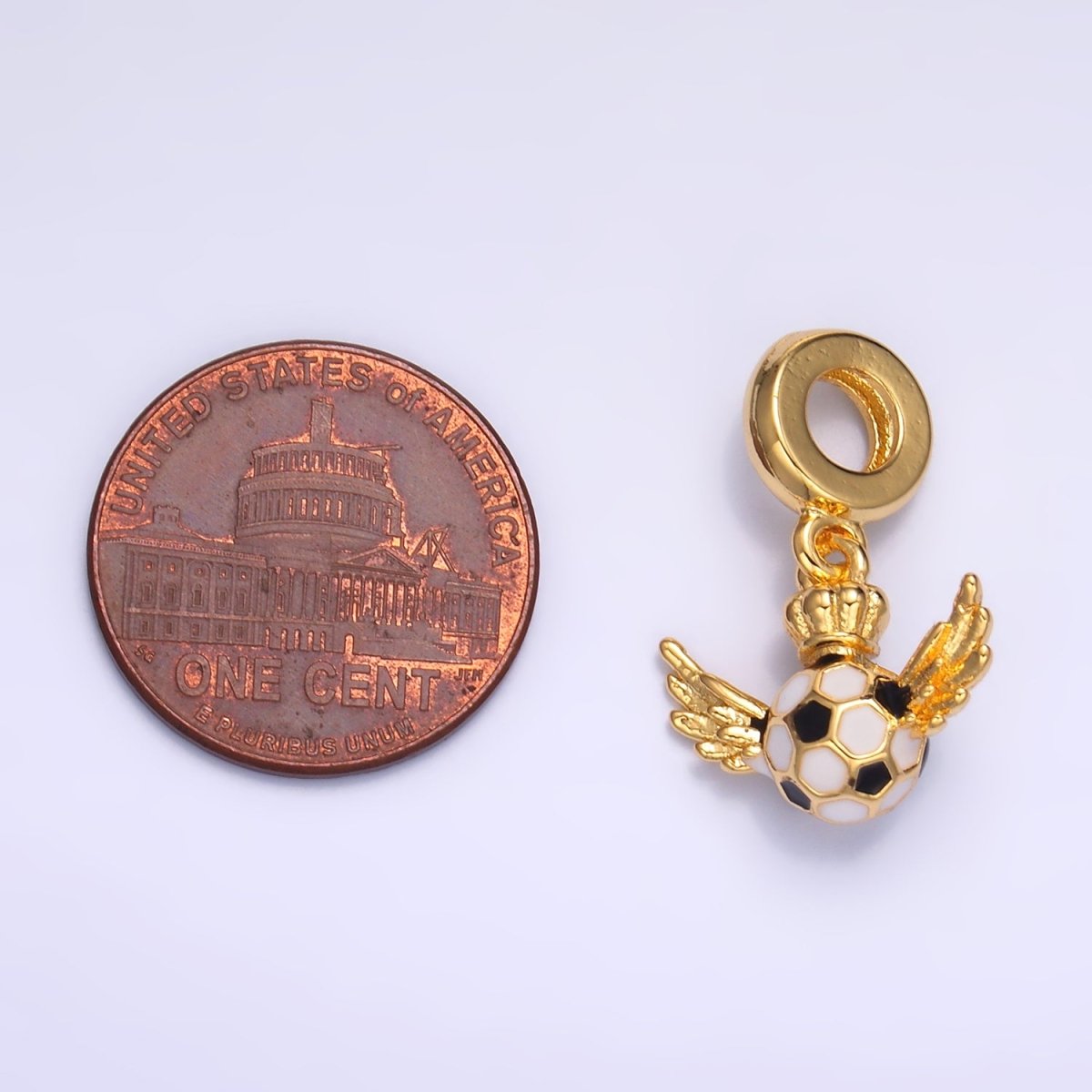 24K Gold-Filled Soccer Wings Crown Rondelle Drop Pendant
