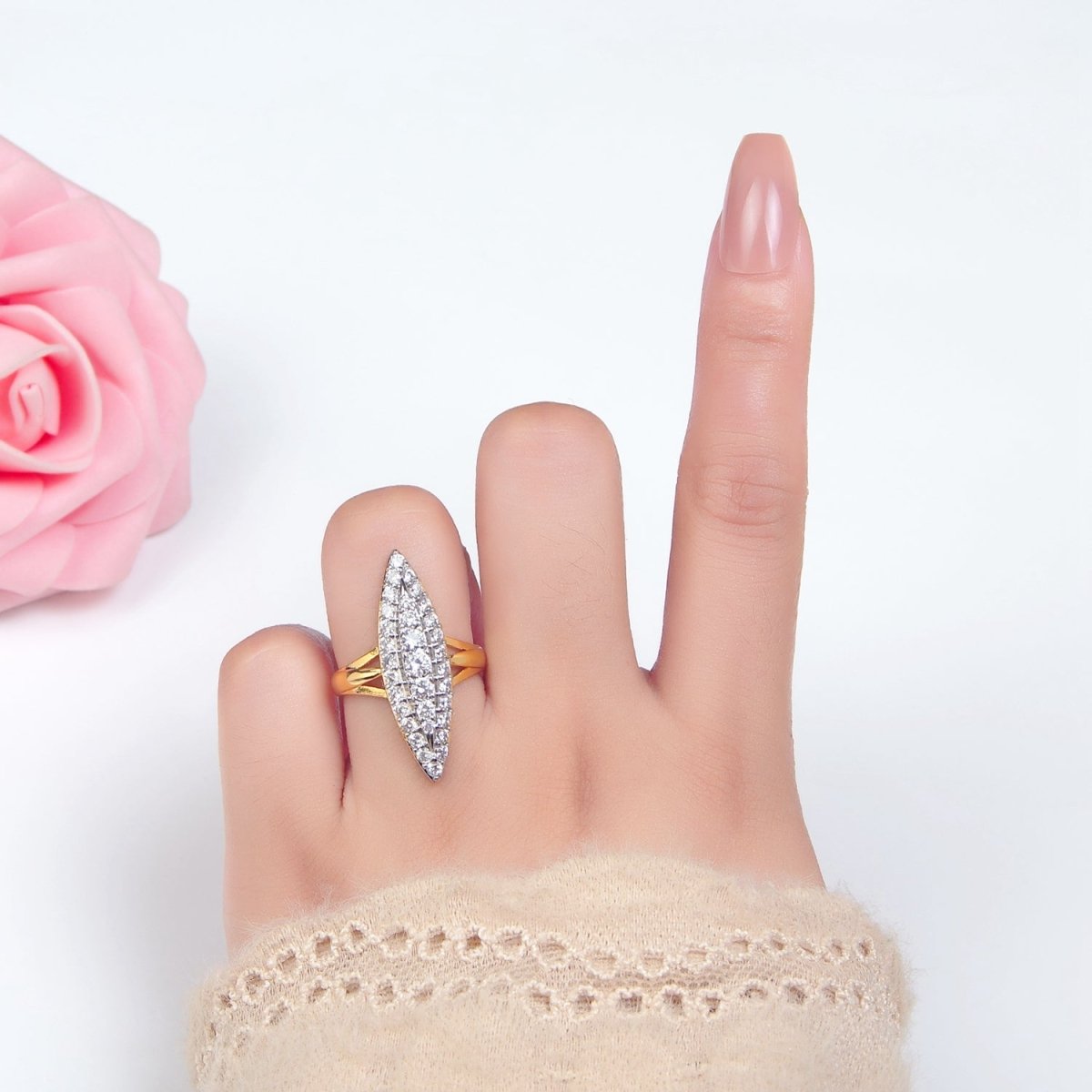 24K Gold-Filled Sphere Micro Pave CZ Solitaire Mixed Metal Ring