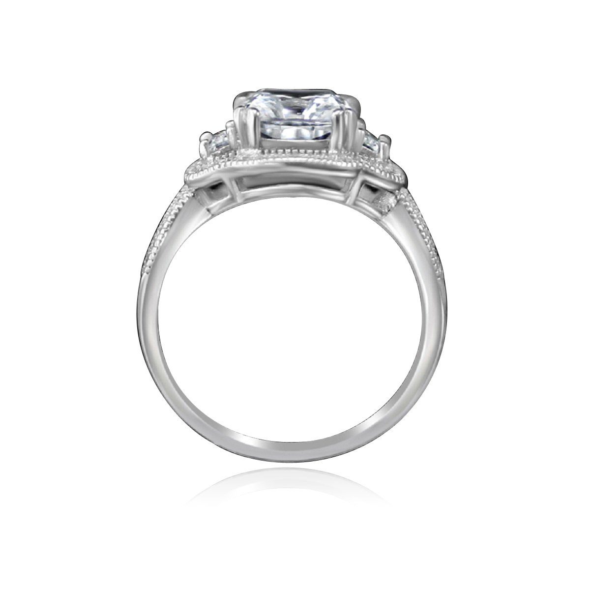 Sterling Silver Platinum Plated 2.5CT Cushion Cut Cubic Zirconia Ring