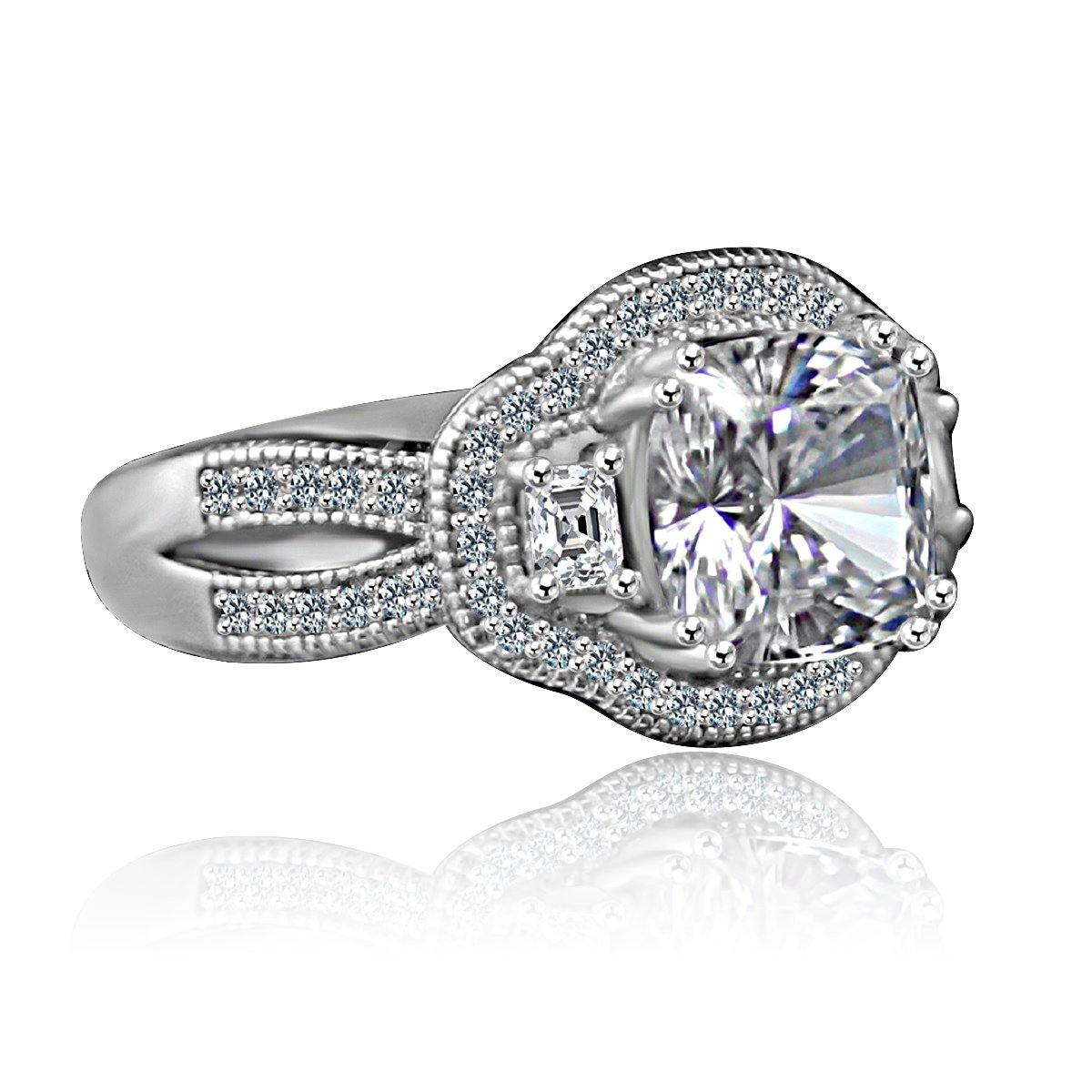 Sterling Silver Platinum Plated 2.5CT Cushion Cut Cubic Zirconia Ring