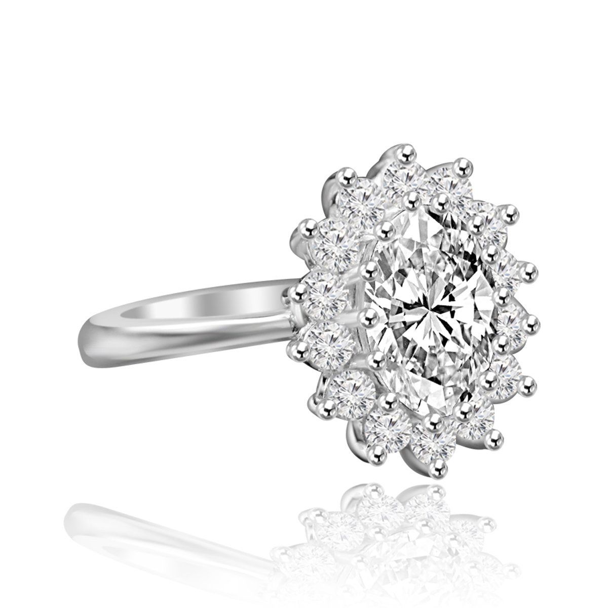 Gorgeous Sterling Silver Platinum Plated 2.5CT Oval Cut Cubic Zirconia Ring
