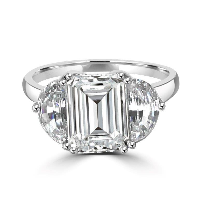 Classic Sterling Silver Platinum Plated 2.5CT Three Stone Emerald Cubic Zirconia Engagement Ring