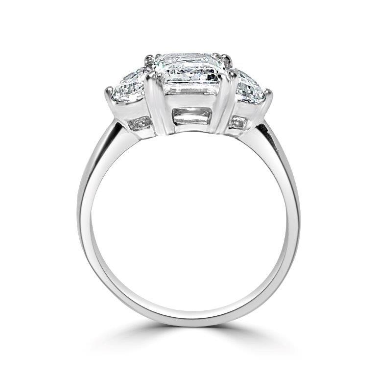 Classic Sterling Silver Platinum Plated 2.5CT Three Stone Emerald Cubic Zirconia Engagement Ring