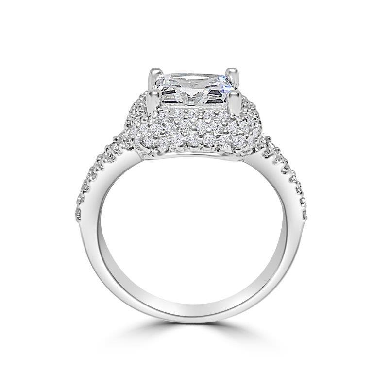 Sterling Silver 2CT Square Princess Cut Cubic Zirconia Ring
