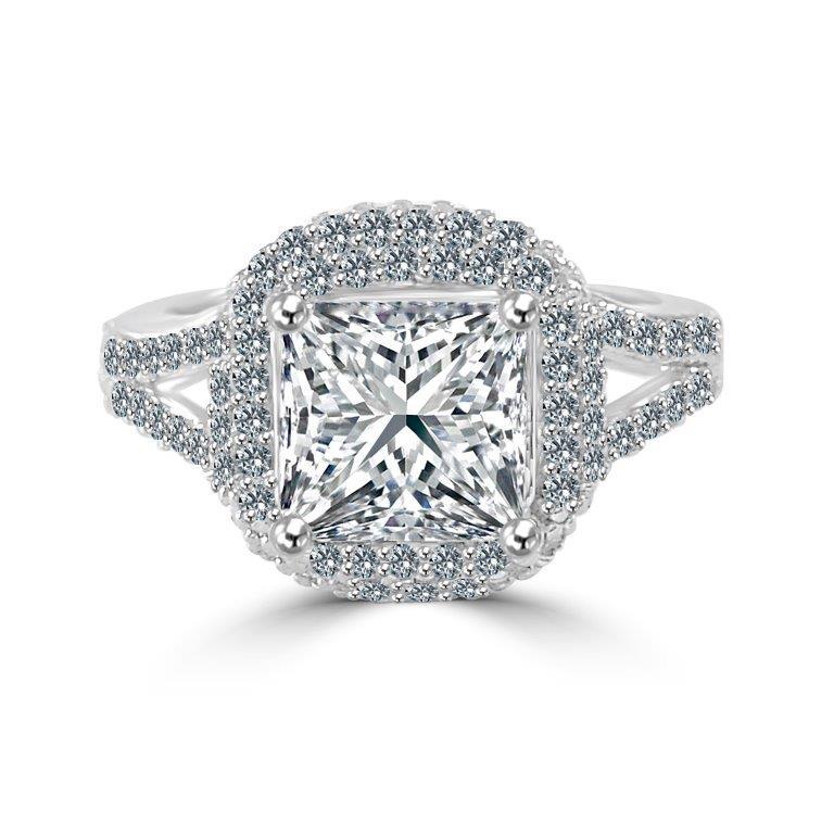 Sterling Silver 2CT Square Princess Cut Cubic Zirconia Ring