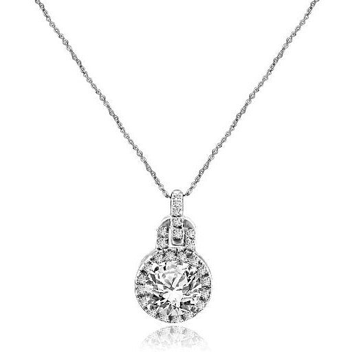 3CT Round Halo Cubic Zirconia Sterling Silver Pendant Necklace