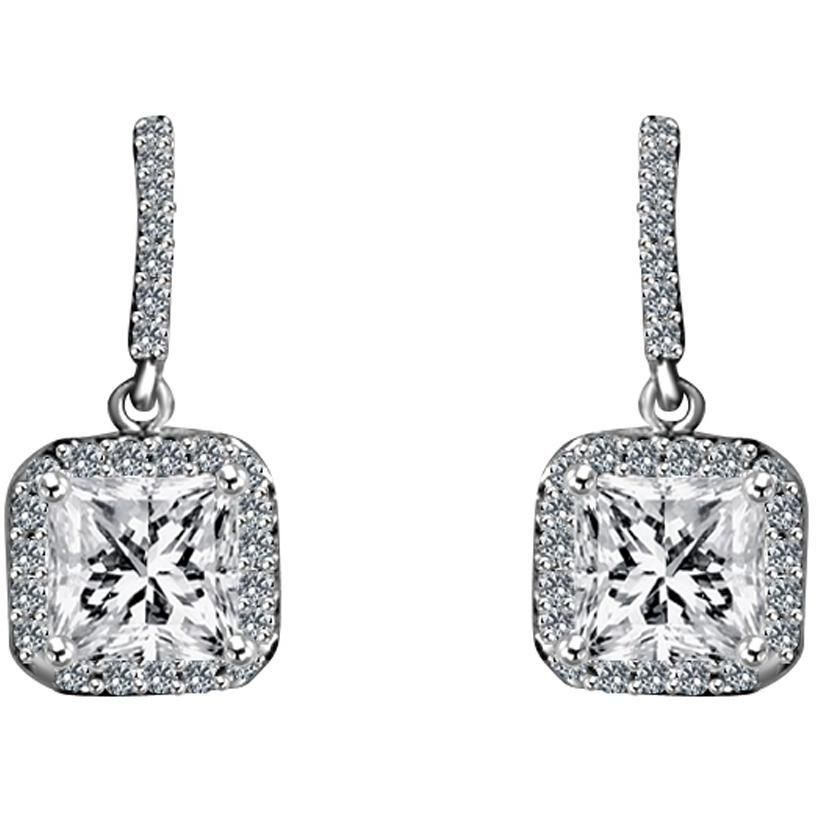 3CT Square Cubic Zirconia Sterling Silver Dangle Earrings