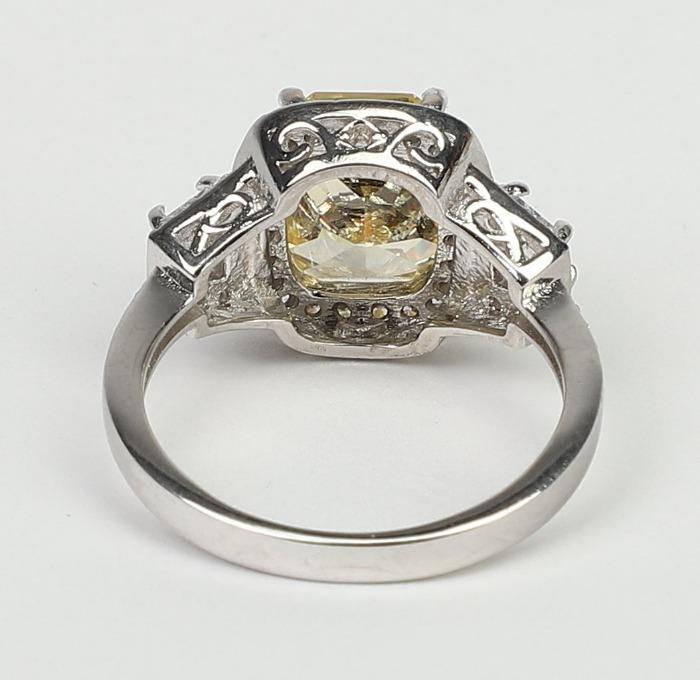 3.5CT Cushion Cut Cubic Zirconia Halo Sterling Silver Ring