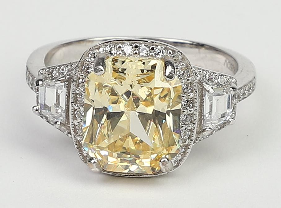 3.5CT Cushion Cut Cubic Zirconia Halo Sterling Silver Ring