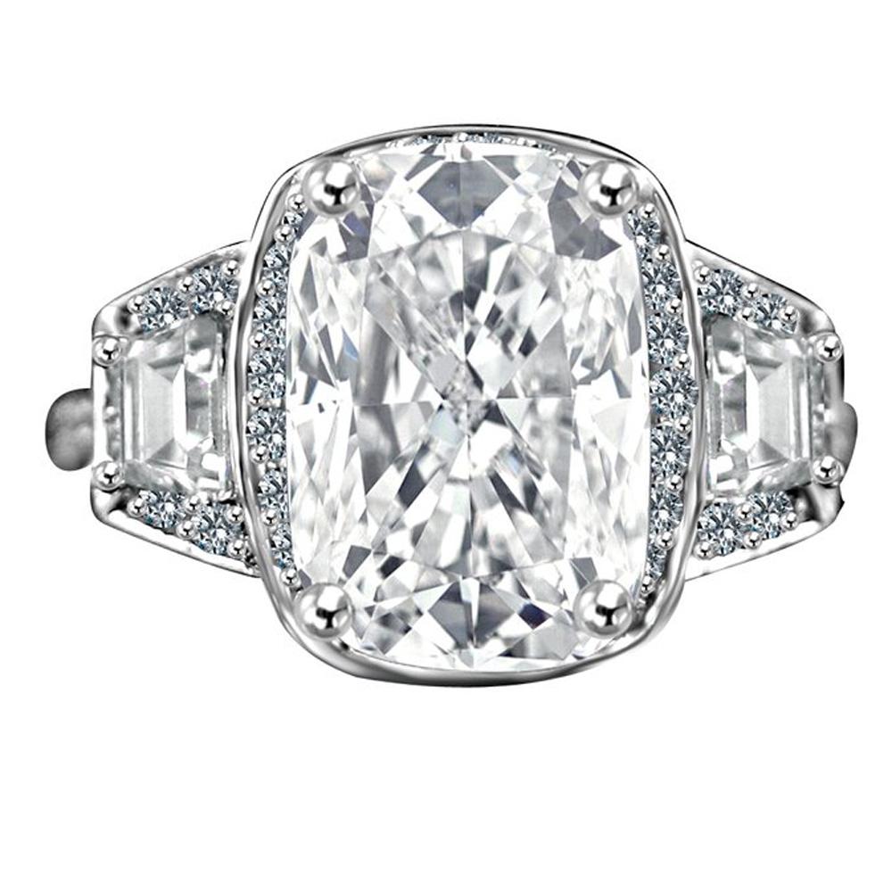 3.5CT Cushion Cut Cubic Zirconia Halo Sterling Silver Ring