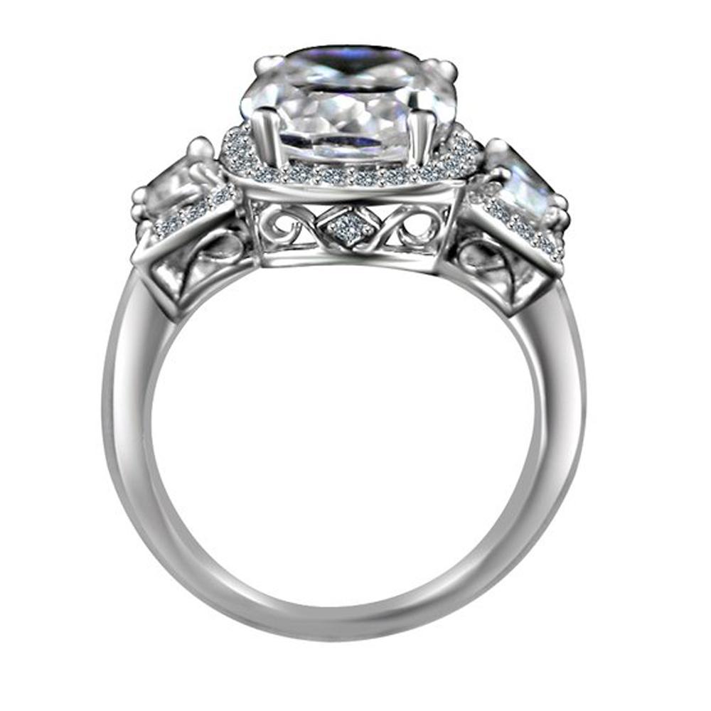 3.5CT Cushion Cut Cubic Zirconia Halo Sterling Silver Ring