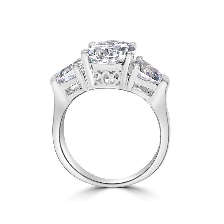 Sterling Silver 6.5CT Three Stone Oval Cubic Zirconia Engagement Ring