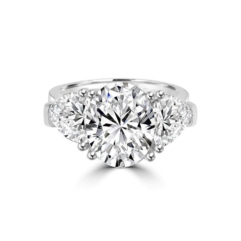 Sterling Silver 6.5CT Three Stone Oval Cubic Zirconia Engagement Ring