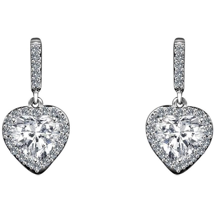 3CT Cubic Zirconia Sterling Silver Heart Dangle Earrings