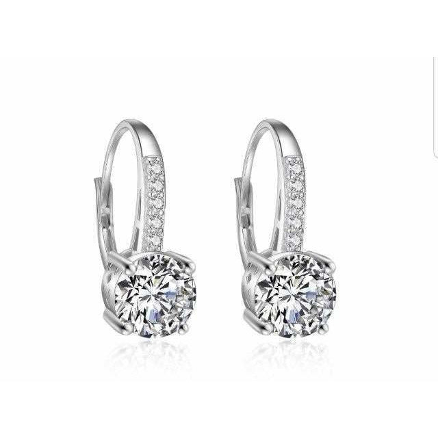 Brilliant 4CT Cubic Zirconia Sterling Silver Lever Back Earrings
