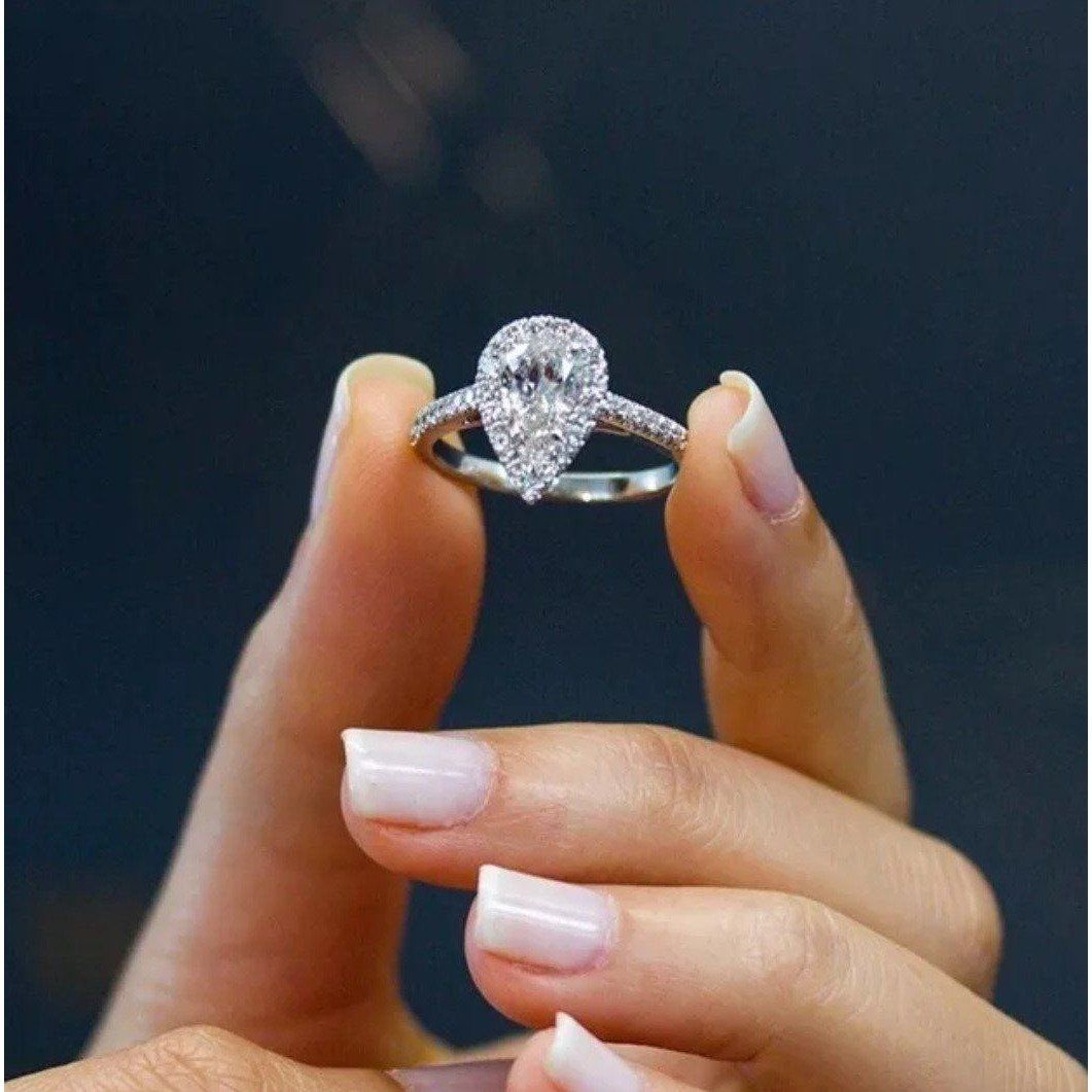 Pear Cut Cubic Zirconia Sterling Silver Ring 3CT or 4CT