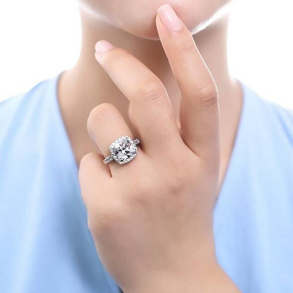 Classic Halo Setting 5CT Cushion Cut Cubic Zirconia Ring