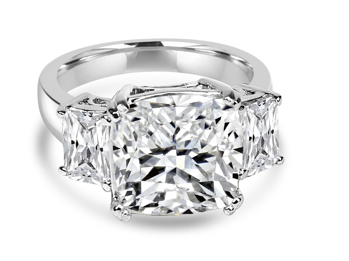 Elegant 5CT Three Stone Cushion Cubic Zirconia Engagement Ring