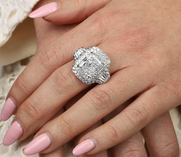 5CT Cushion Cut Sterling Silver Cubic Zirconia Ring
