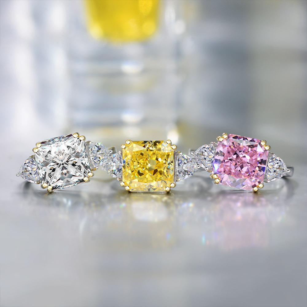Three Stone Square Cubic Zirconia Engagement Ring