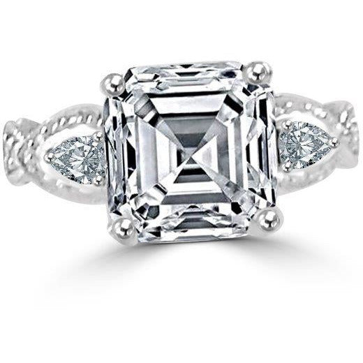 Intensely Radiant 5CT Three Stone Asscher Cut Cubic Zirconia Ring