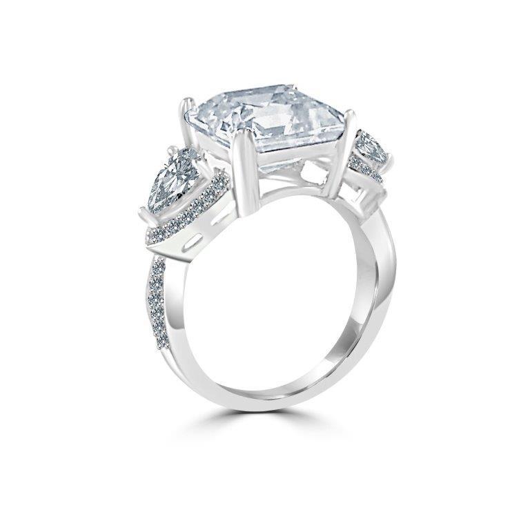 Intensely Radiant 5CT Three Stone Asscher Cut Cubic Zirconia Ring