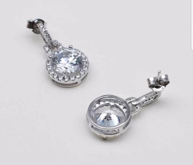6CT Round Cubic Zirconia Sterling Silver Earrings