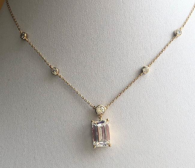 Elegant 6CT CZ Emerald=Cut Diamond Sterling Silver Pendant Necklace