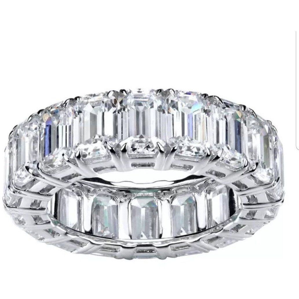 Exquisite 8CT Cubic Zirconia Emerald Cut Eternity Band Ring