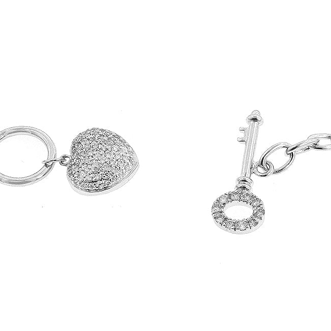 Pave CZ Heart and Key Bracelet