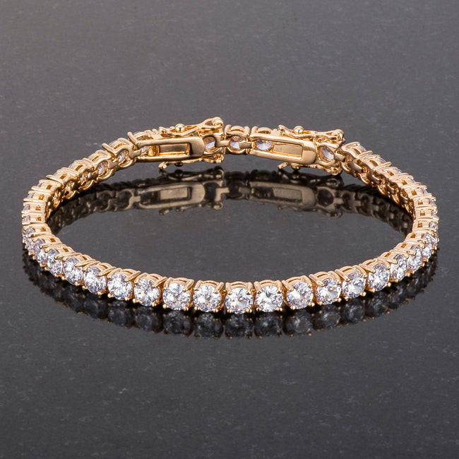 Lovely 17.6CT Gold Plated Tennis Bracelet with Shimmering Round CZ